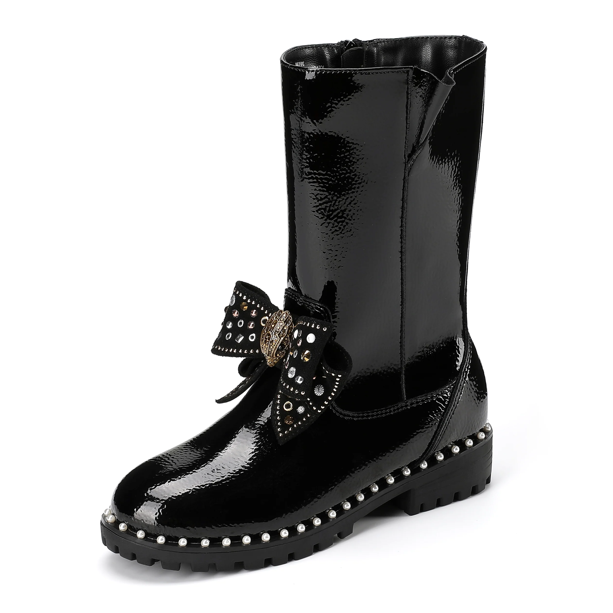 Kensington High Leg Bow Boot - Big Kid Black Patent - Image 7