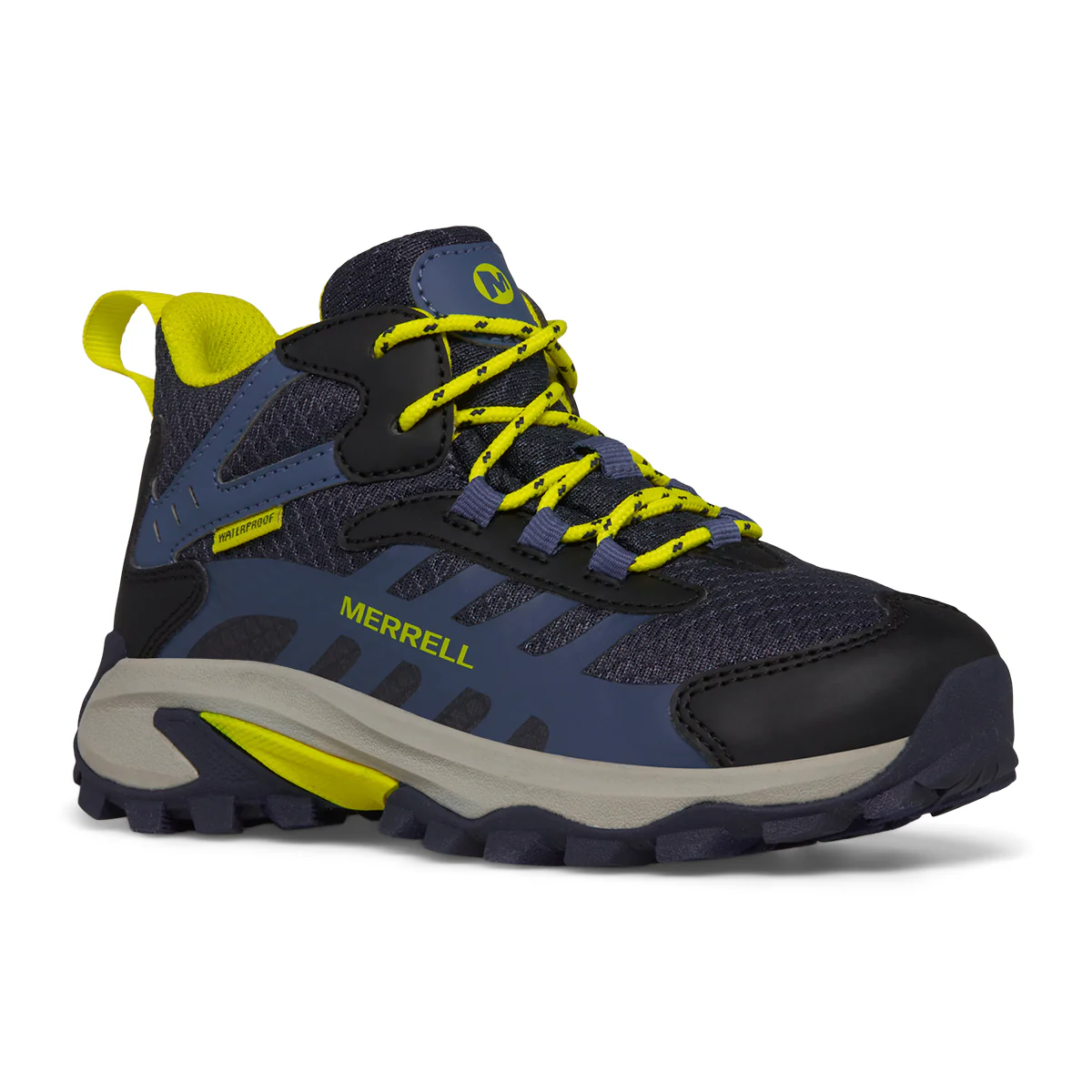 Moab Speed 2 Mid Waterproof Hiker - Big Kid Navy/Hi Viz - Image 2